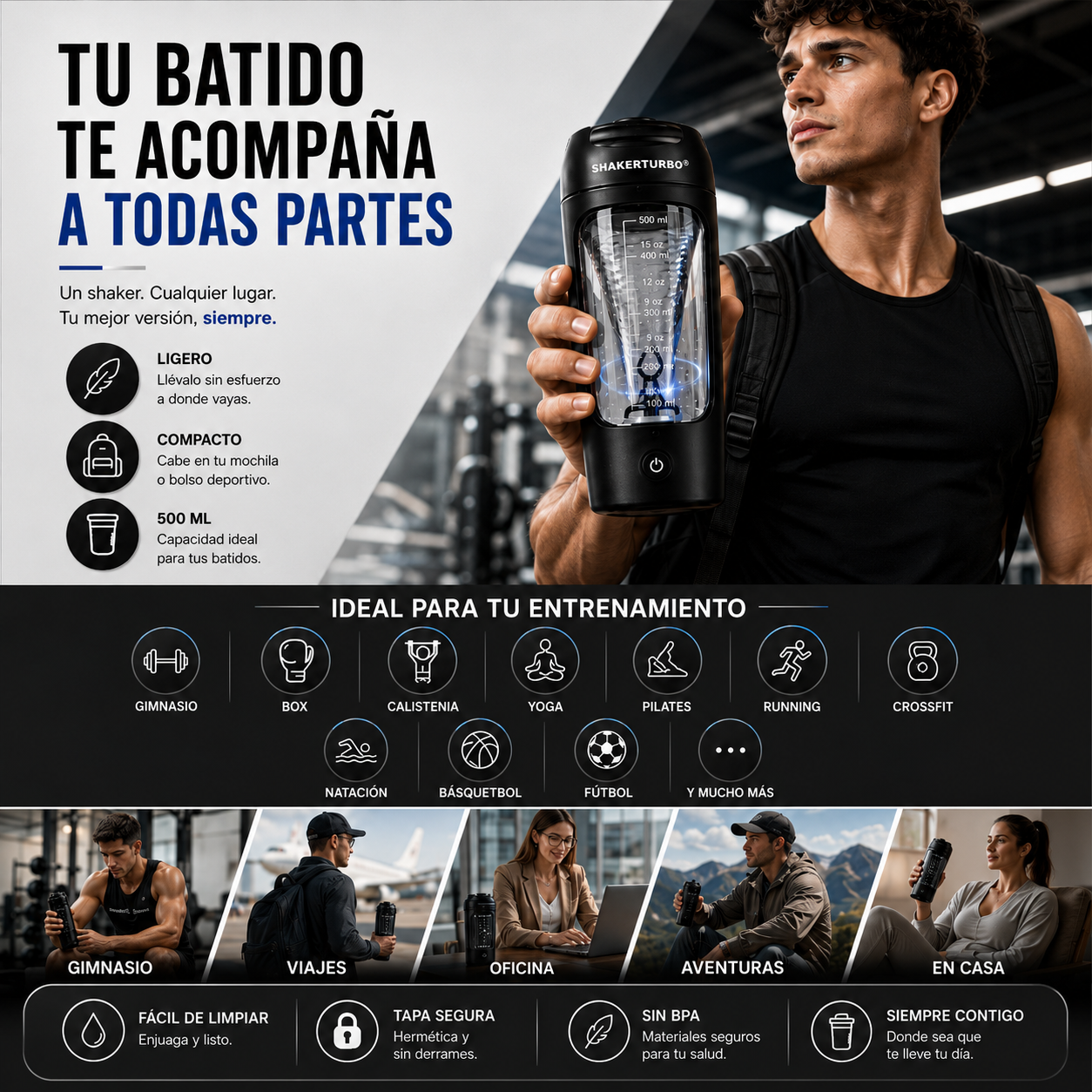 ShakerTurbo® Shaker Eléctrico para Proteína